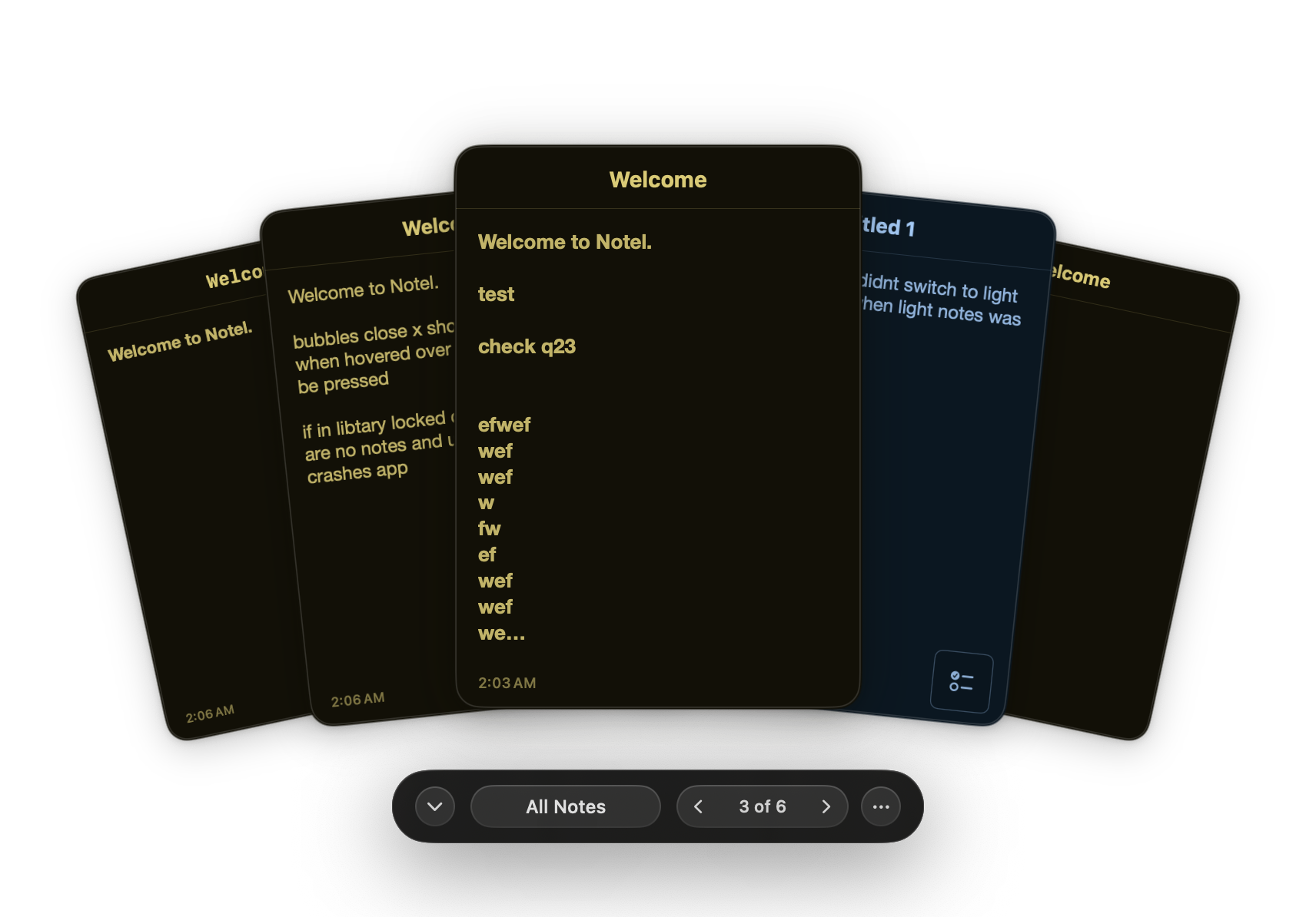 Notel's Fan View showing multiple sticky notes fanned out on screen